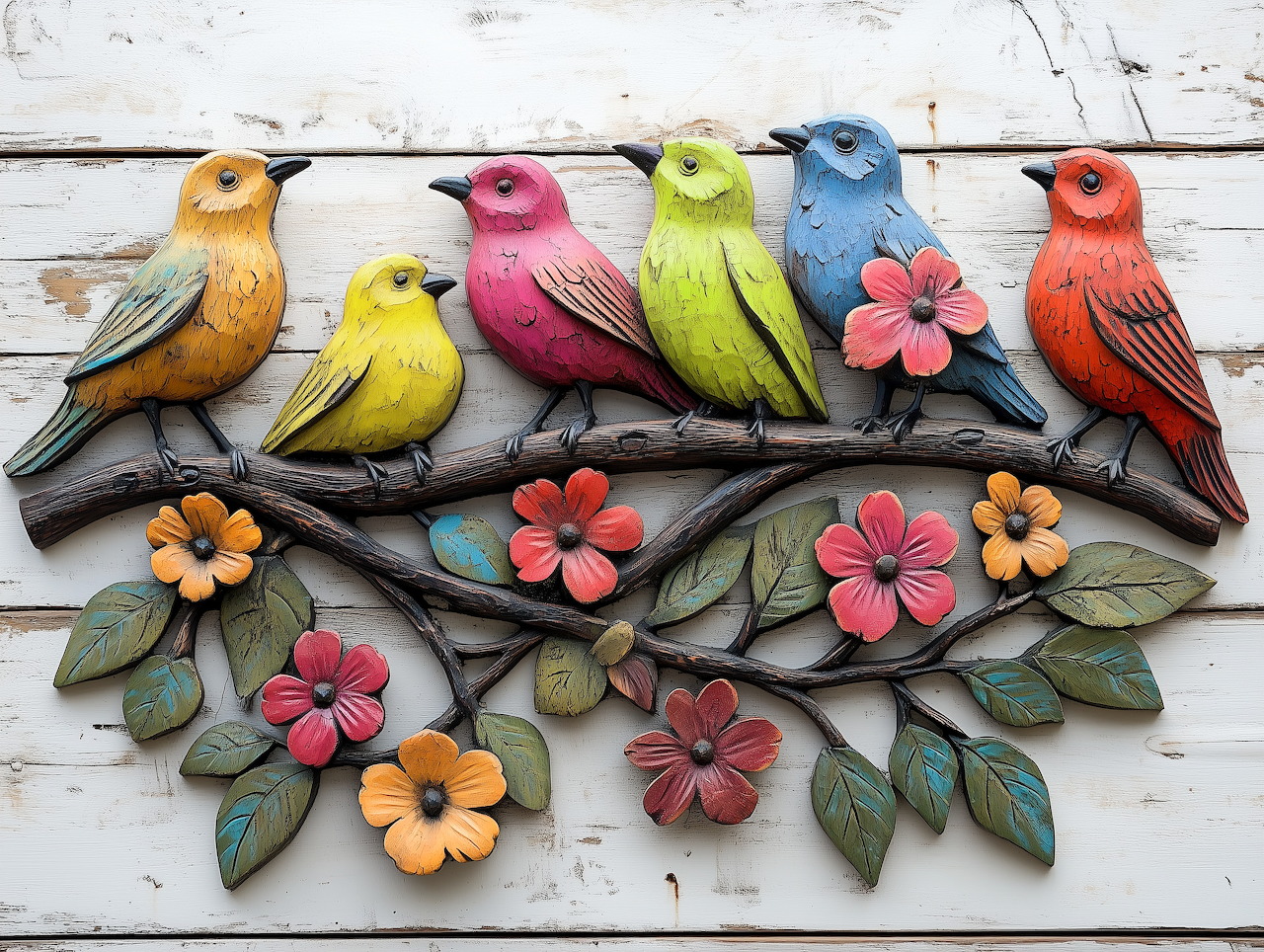 Ghép hình Chim hót trên cây - gỗ chạm khắc