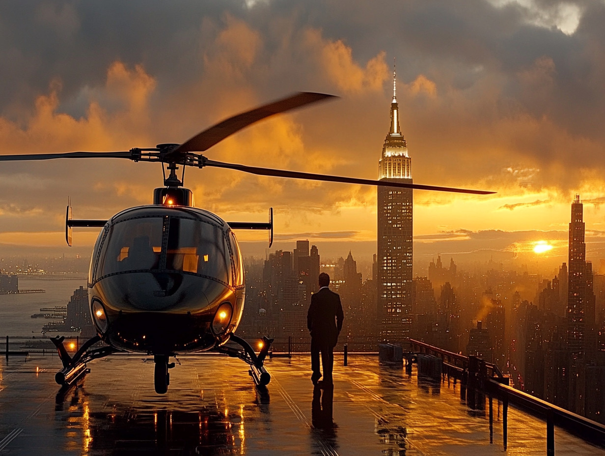 Skyline Views Helicopter in NYC at Sunset