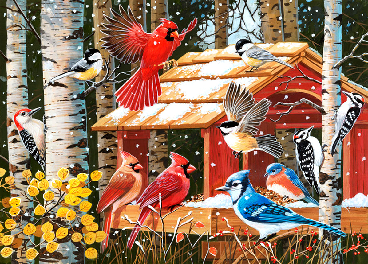 Ghép hình Tuyết đầu mùa ở Feeder - William Vanderdasson 2