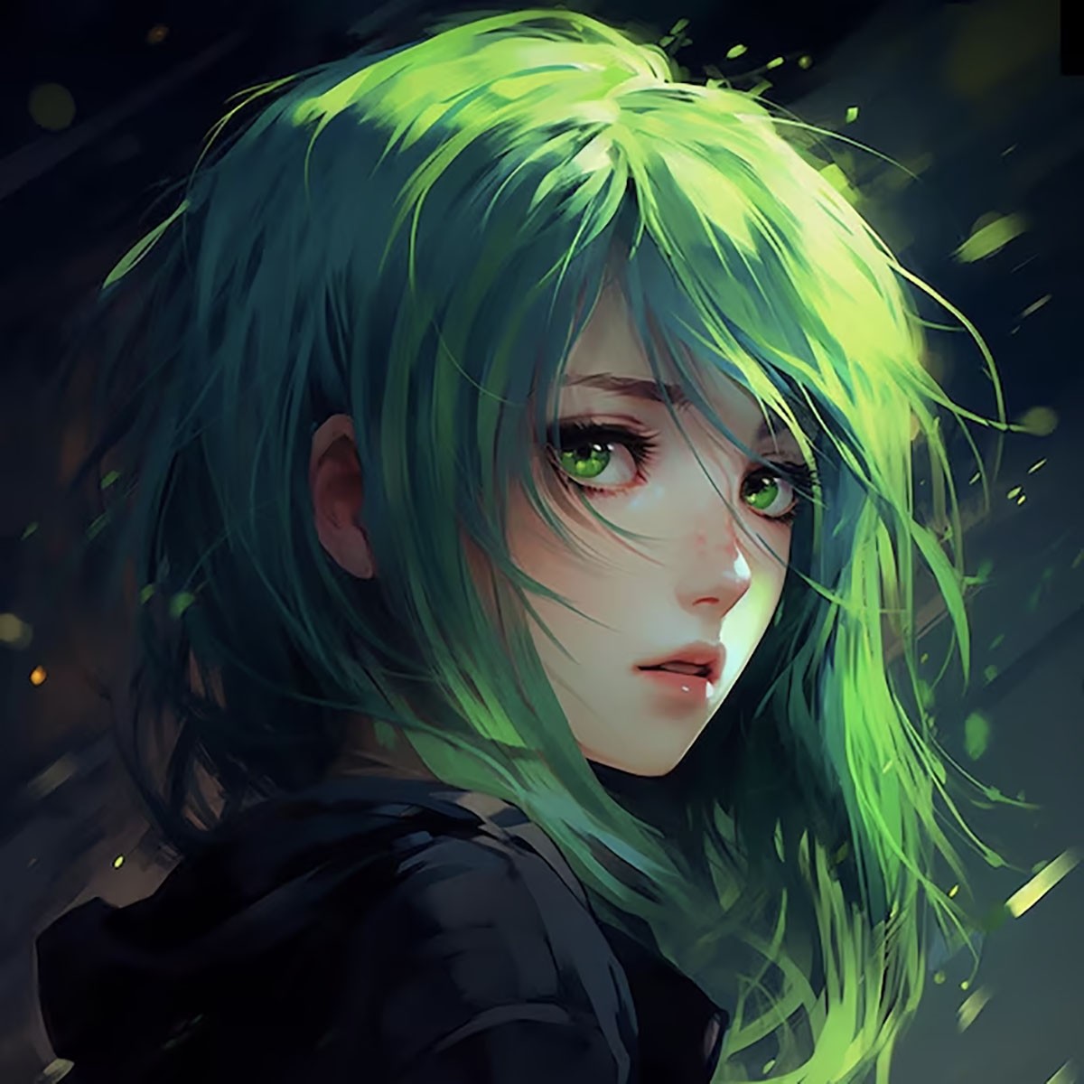 Ghép hình cô gái anime tóc xanh nhìn nghiêng