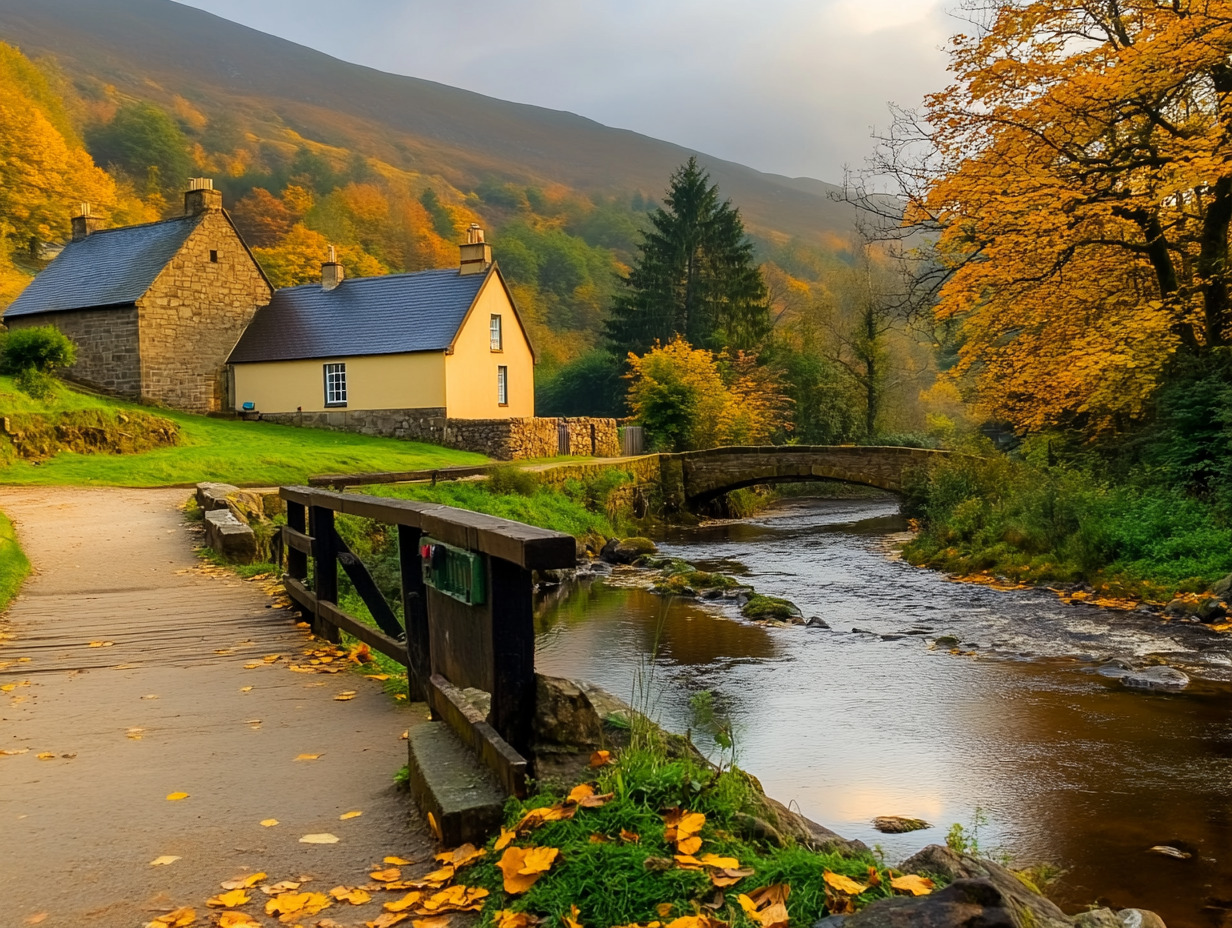 Xếp hình ngôi nhà ven sông mùa thu