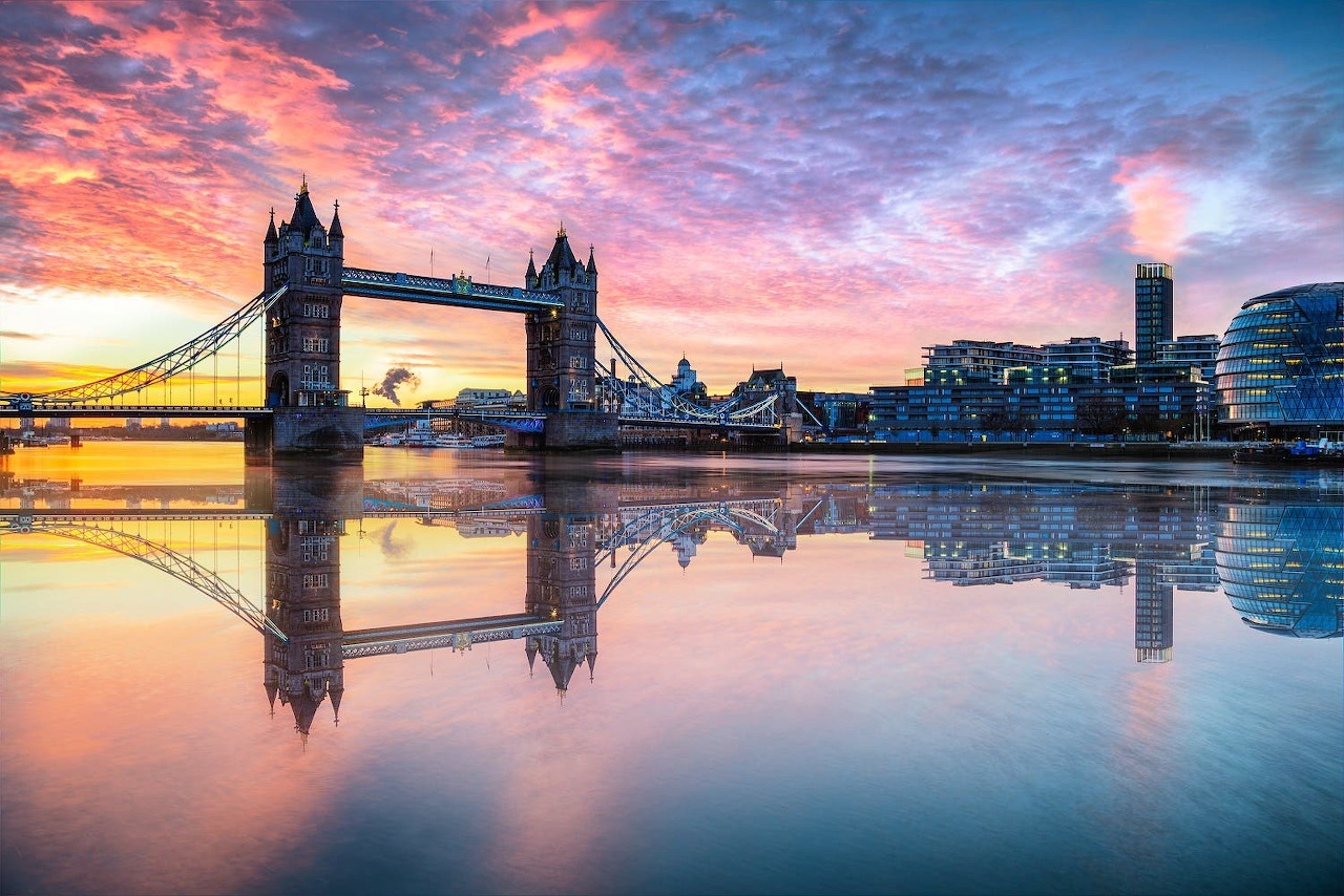 Red sky over Tower Bridge